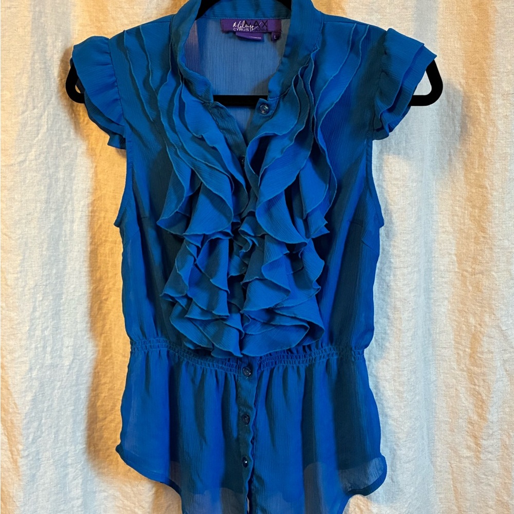 Miley Cyrus & Max Azria Blue Ruffled Blouse
